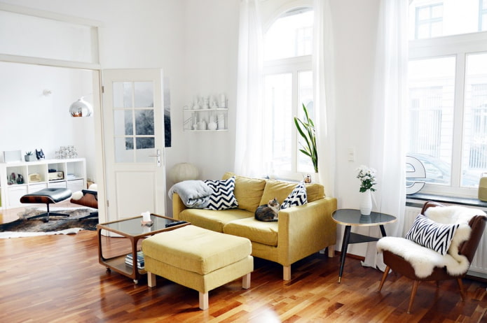 Mustard sofa with ottoman