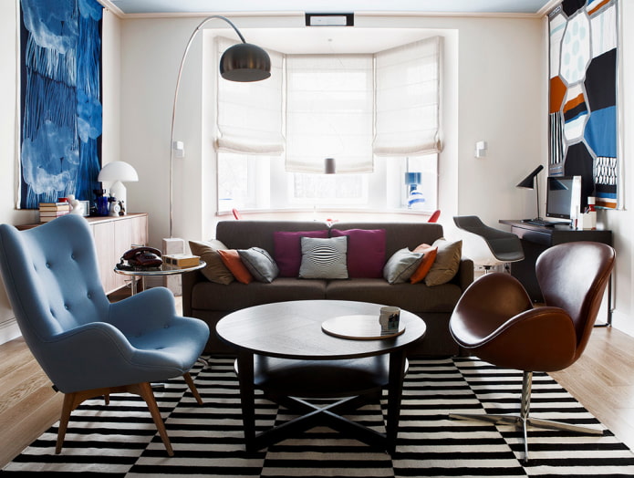 sofa with its back to the bay window