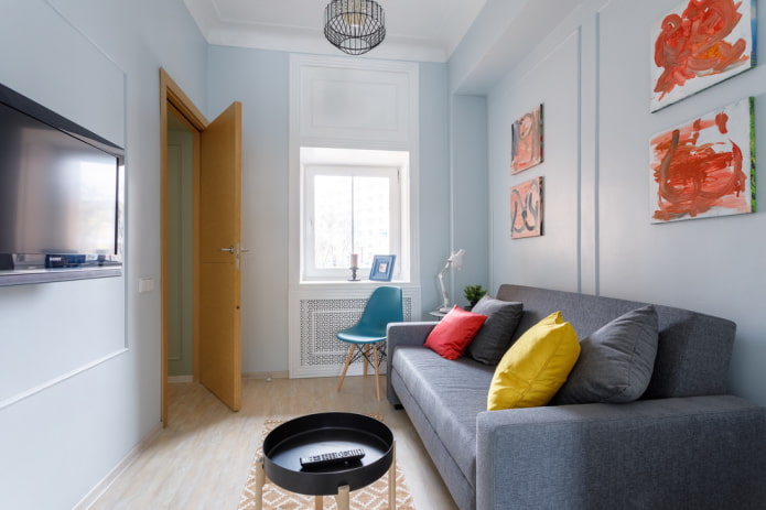 sofa opposite the door
