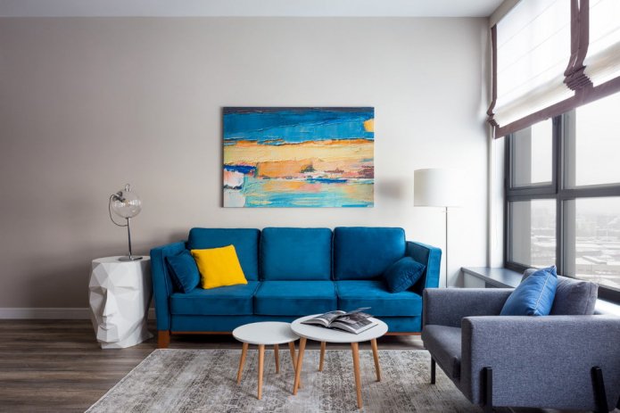 blue sofa in the interior