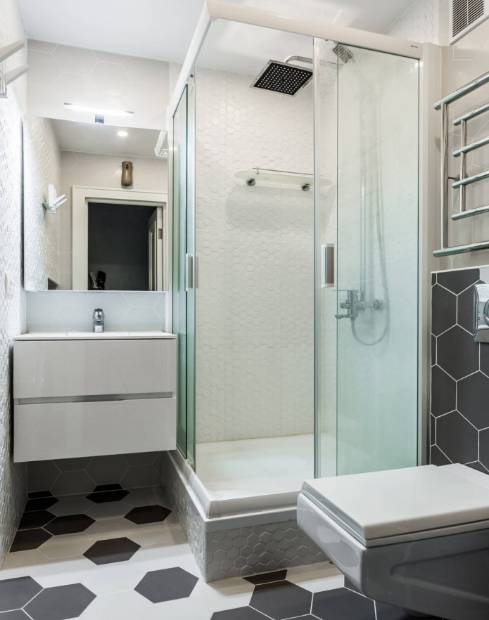 Shower cabin in a small bathroom