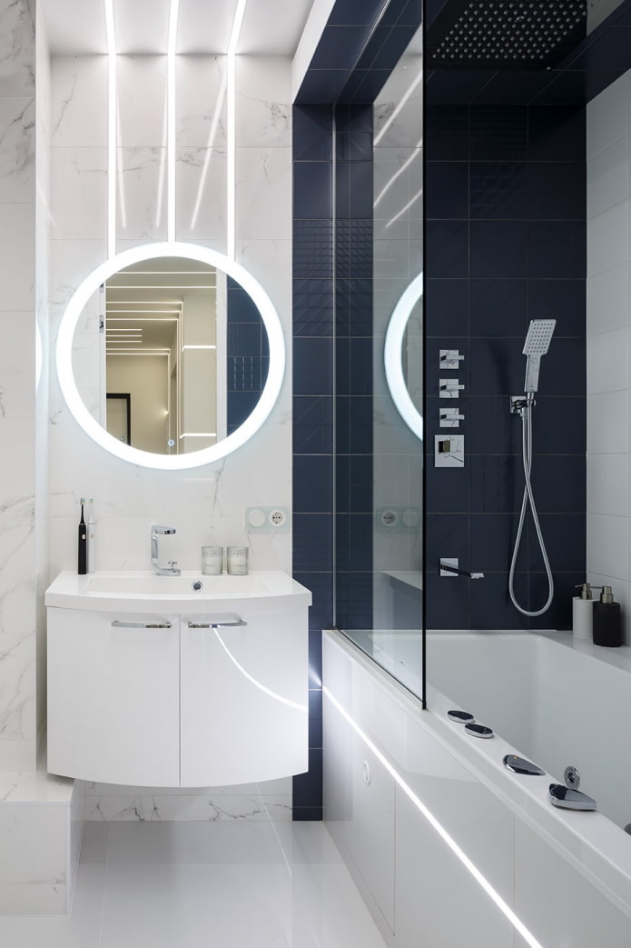 Lighting in the bathroom in high-tech style