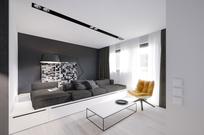 gray and white living room