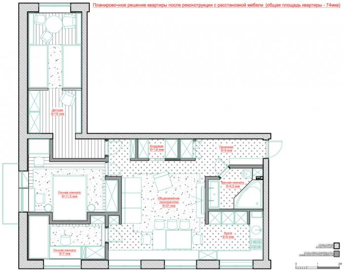 72 sq. m. apartment layout