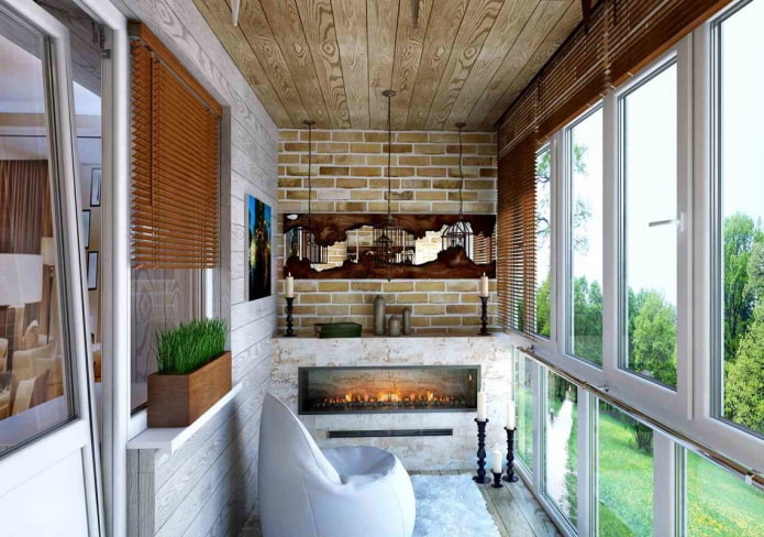 fireplace in interior of the balcony space