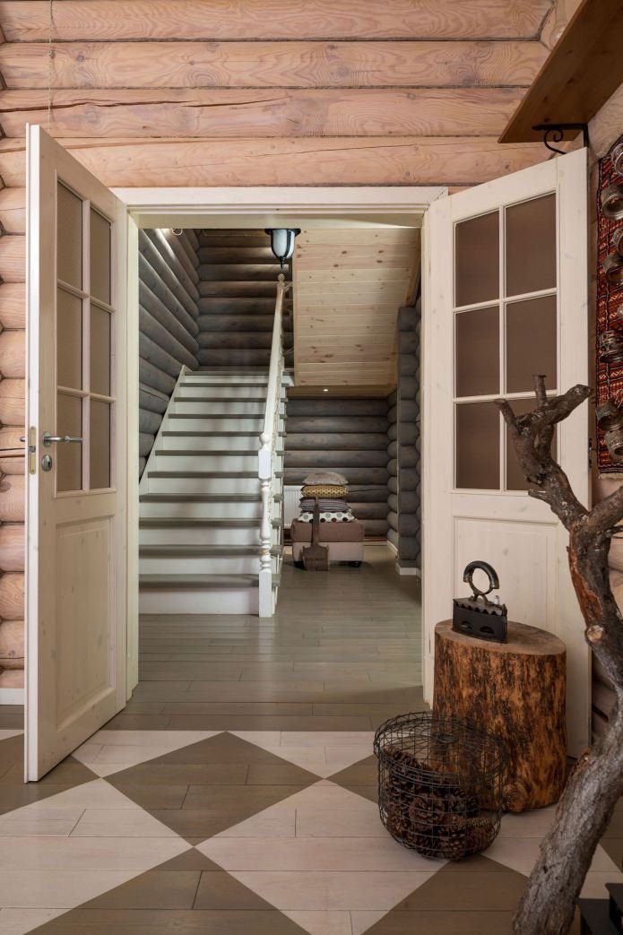 hallway design in a wooden log house