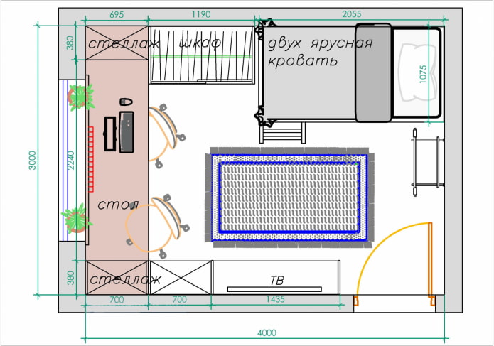A variant of a children's room layout for two