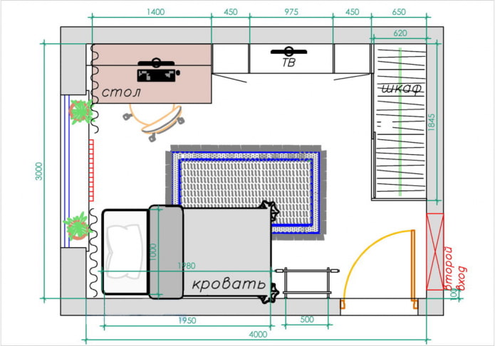 A variant of a children's room layout for one