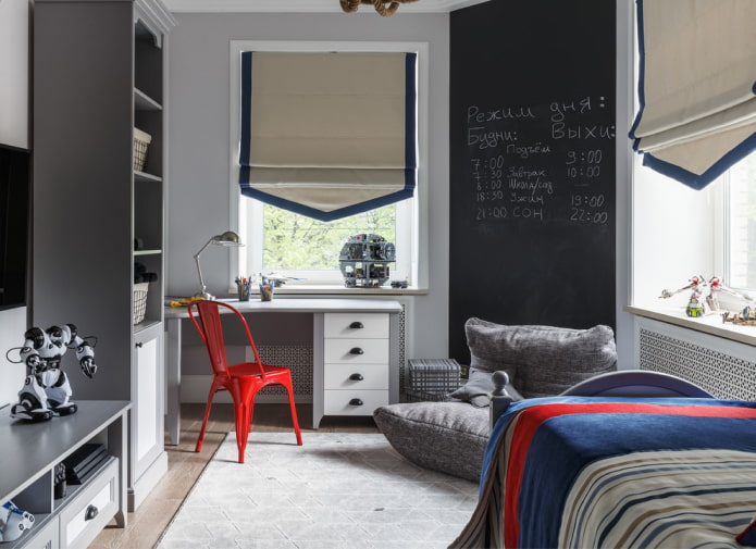 Gray room with red accents