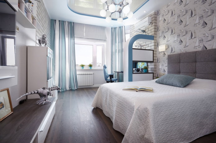 Room in white and blue tones