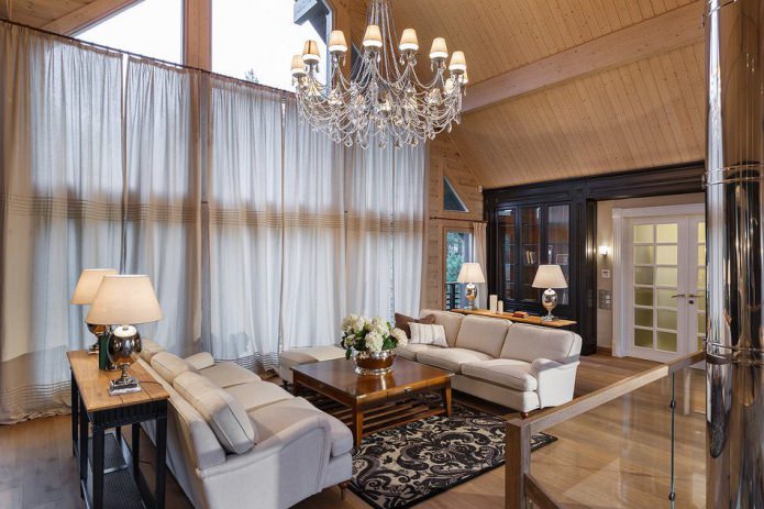 living room interior in a house made of laminated veneer lumber