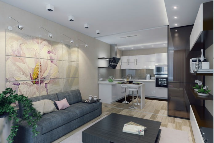 Interior of a kitchen-living room in a modern style