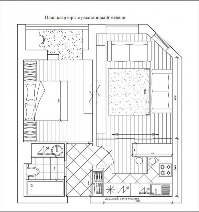 layout of a two-room apartment of 50 sq. m.