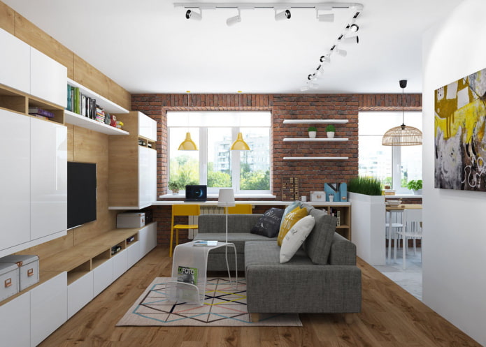 Living room area design in a two-room apartment