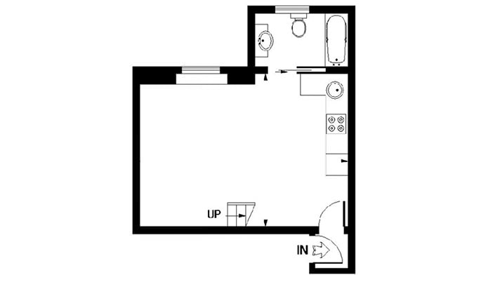 layout of a studio with a second floor