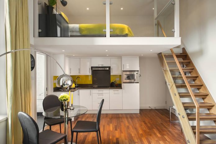studio with a second floor