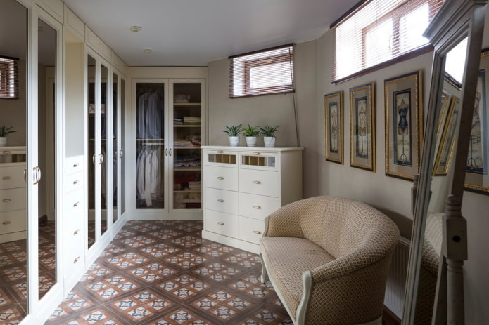 dressing room design with a sofa