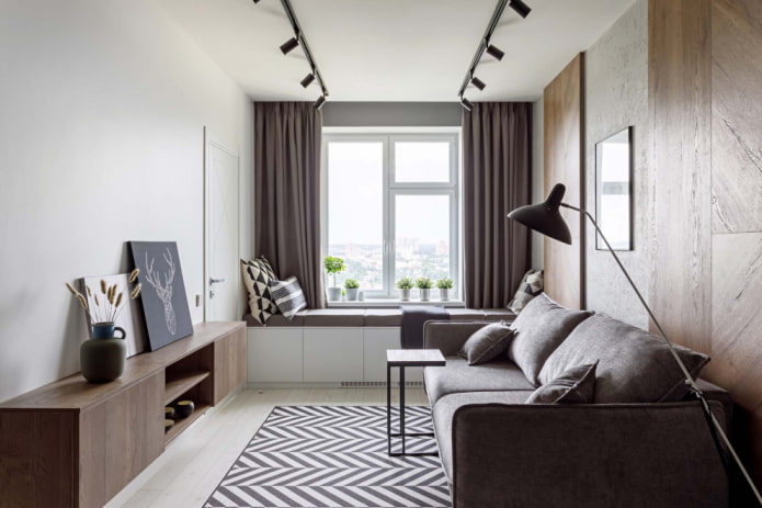 furniture arrangement in a living room of 16 sq