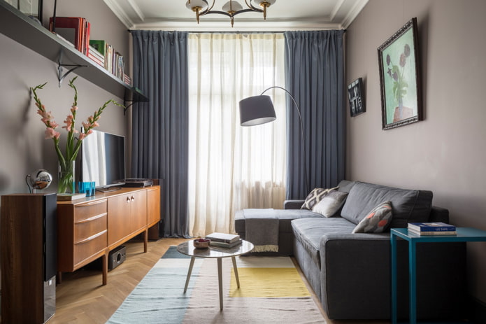 furniture arrangement in a living room of 16 sq