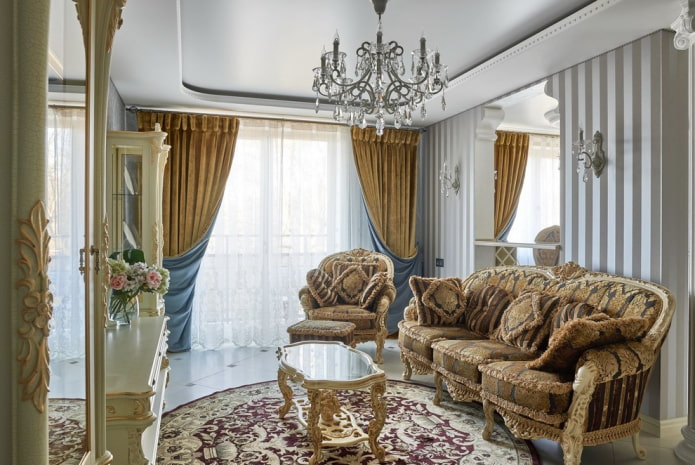 interior of the hall of 16 square meters in a classic style