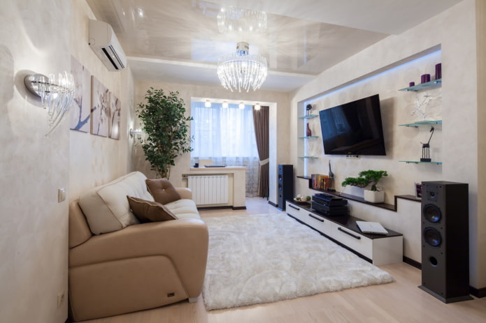 design of a living room of 16 square meters