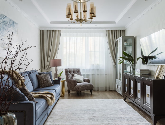 living room with a straight sofa