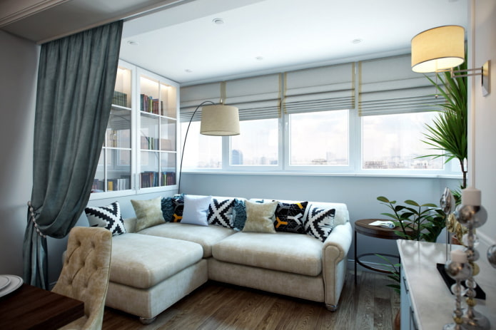 living room combined with a balcony