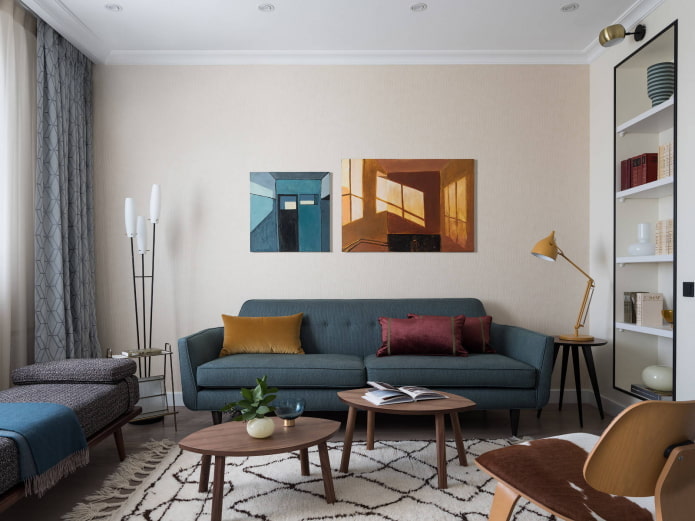 living room interior with dark accents