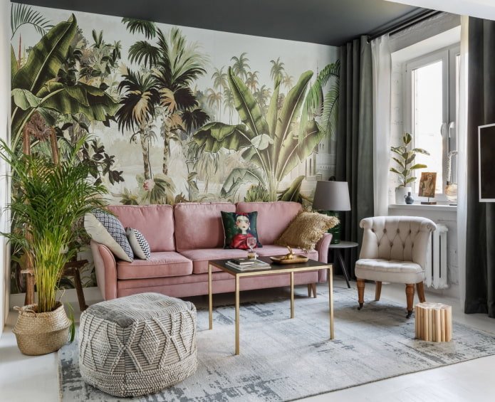 photo wallpaper in the living room