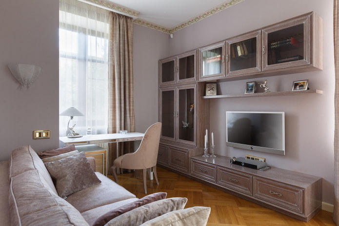 interior of the hall of 16 square meters in a classic style