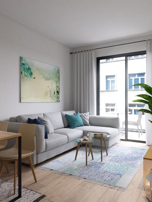 gray spacious living room