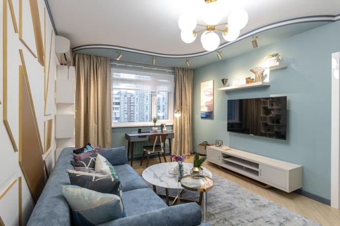living room in blue tones