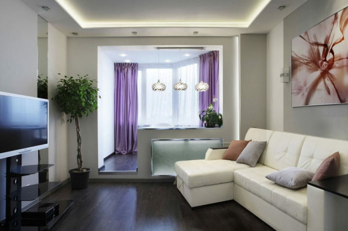 living room 18 square meters with a balcony