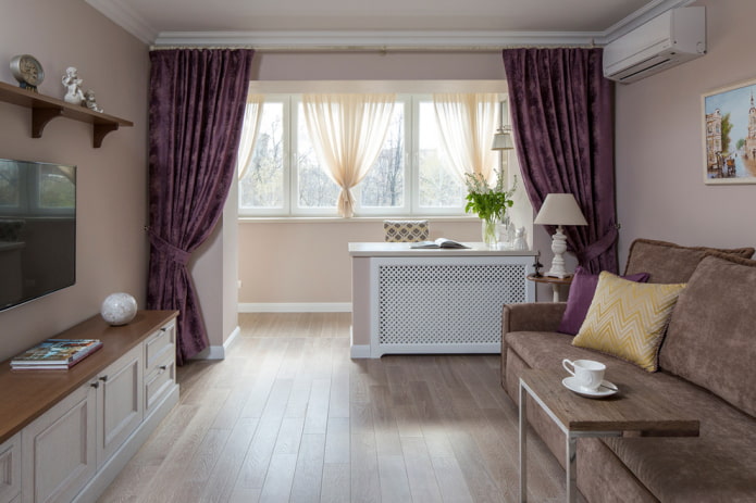 living room 18 square meters with a balcony