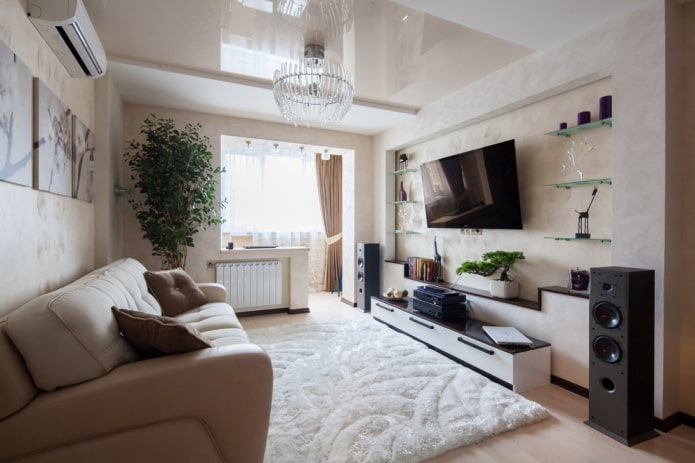 living room 18 square meters with a balcony
