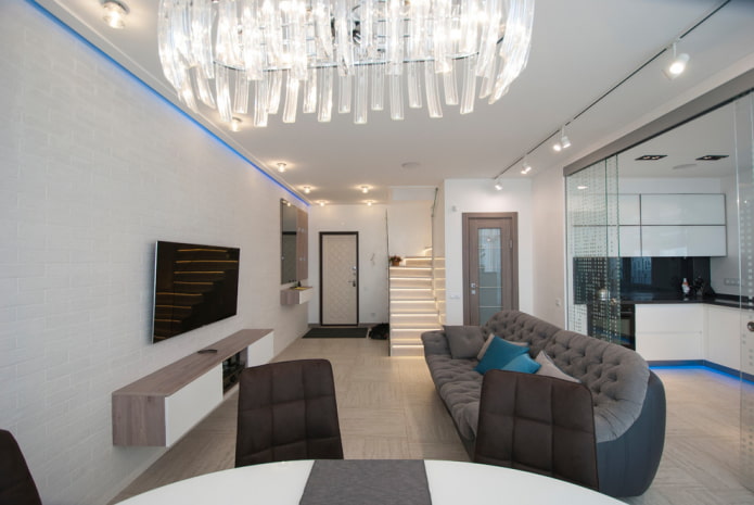 interior of a walk-through living room of 18 square meters