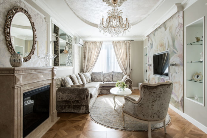 living room 18 square meters in a classic style