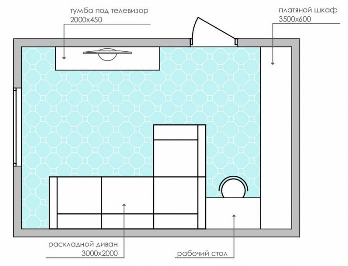 scheme of a rectangular living room