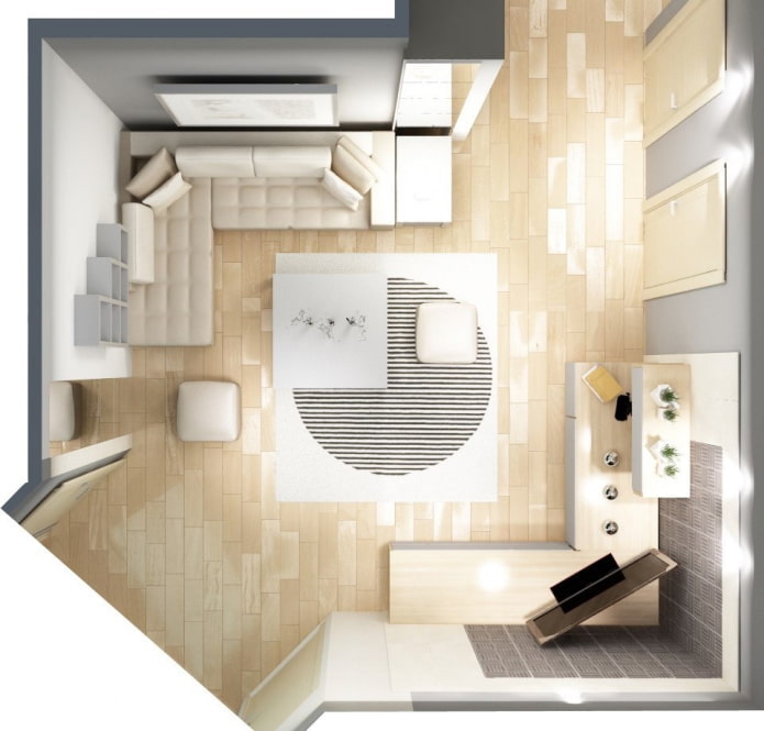 square layout of the living room
