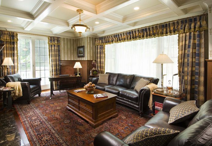 striped wallpaper in the living room in the English style 