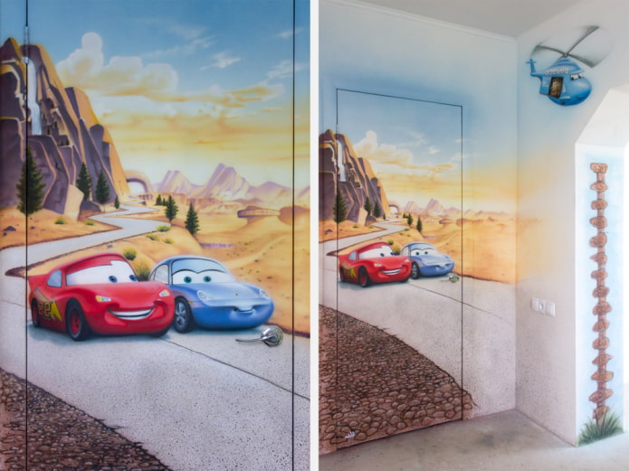 photo wallpaper on the door