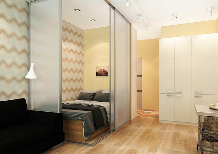 hidden bed behind sliding panels