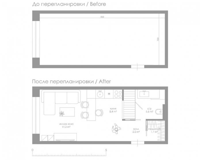 layout of a studio of 29 sq. m.