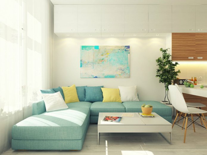 living room in the design project of a studio of 29 sq. m.