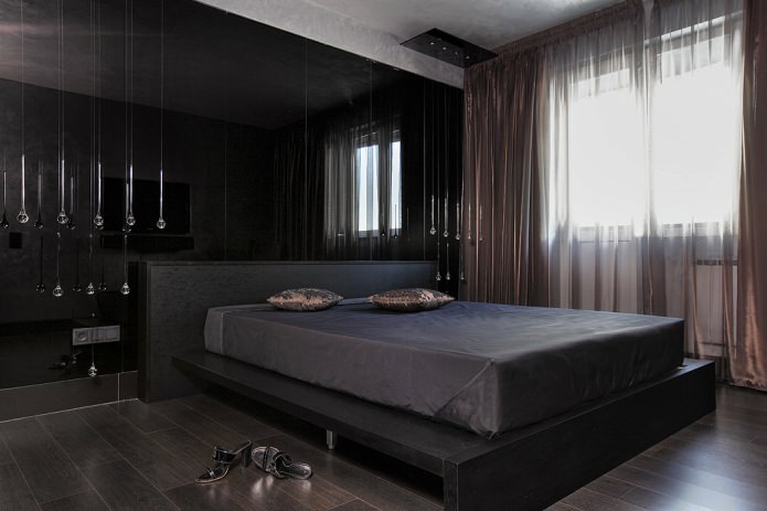 furniture in the bedroom interior in black tones