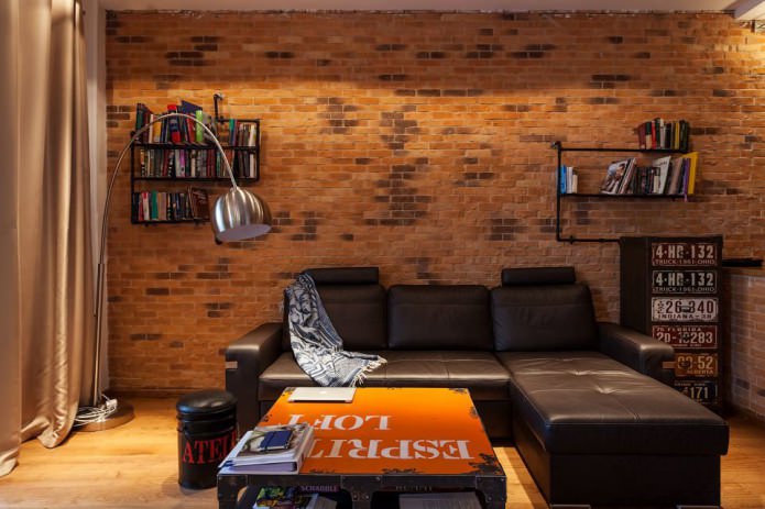 Brick finish in the interior of the living room