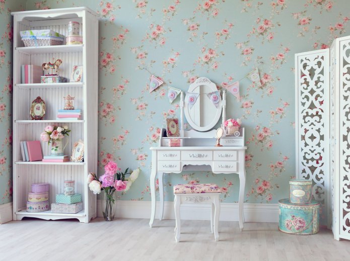 gentle interior of a children's room with a dressing table