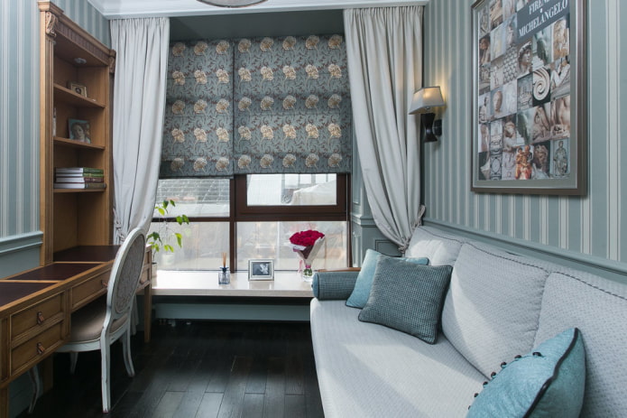 curtains in the interior of the study