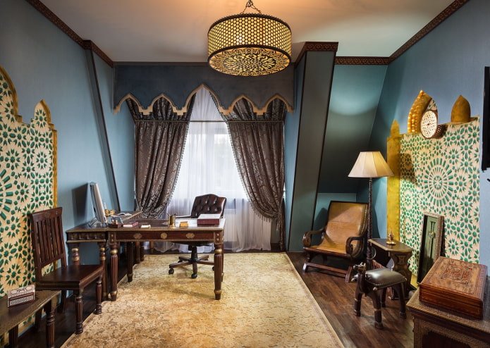curtains in the interior of the study