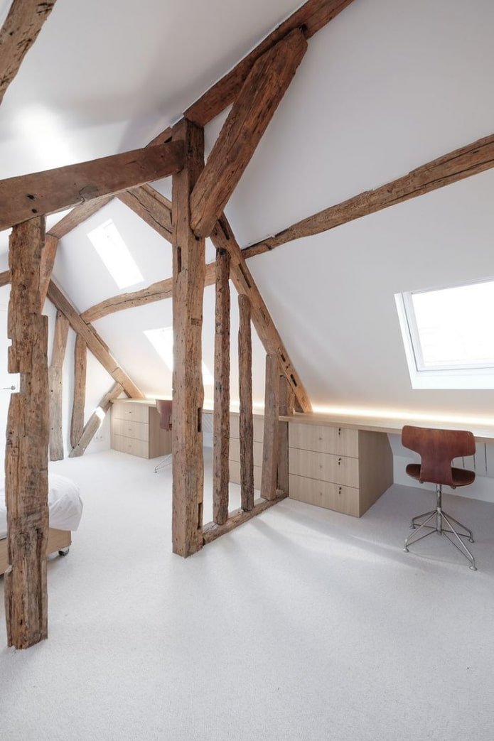 bright attic with beams